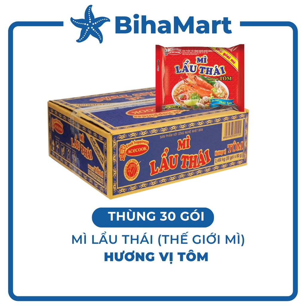 [THÙNG 30 GÓI] - ACECOOK - Mì lẩu Thái Tôm / Mì ăn liền lẩu Thái Tôm (Mì Thế giới mì Mì lẩu Thái hương vị Tôm )(81g/gói)