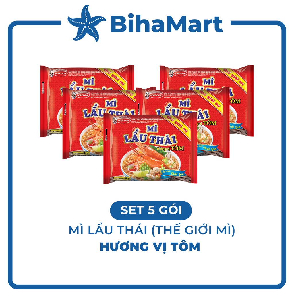 [SET 5 GÓI] - ACECOOK - Mì lẩu Thái Tôm / Mì ăn liền lẩu Thái Tôm (Mì Thế giới mì Mì lẩu Thái hương vị Tôm ) (81g/gói)