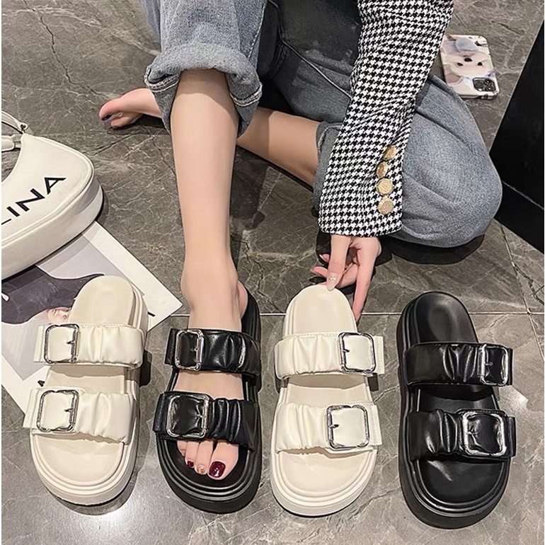 Dép Nữ Thời Trang 2 Quai Nhún Nữ Tính Đế Bánh Mì 2,5cm Mới 2022