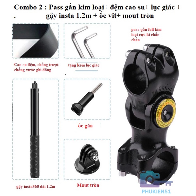 Giá kim loại gắn gậy insta 360 lên xe đạp, moto cho insta360, gopro max - phụ kiện cam hành trình giá rẻ | BigBuy360 - bigbuy360.vn