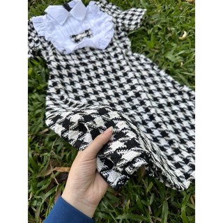 ĐẦM MINI DẠ PHỐI CỔ BÈO TRẮNG ĐÍNH NƠ