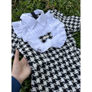ĐẦM MINI DẠ PHỐI CỔ BÈO TRẮNG ĐÍNH NƠ