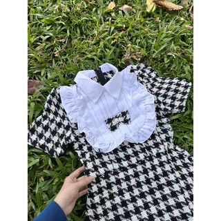 ĐẦM MINI DẠ PHỐI CỔ BÈO TRẮNG ĐÍNH NƠ