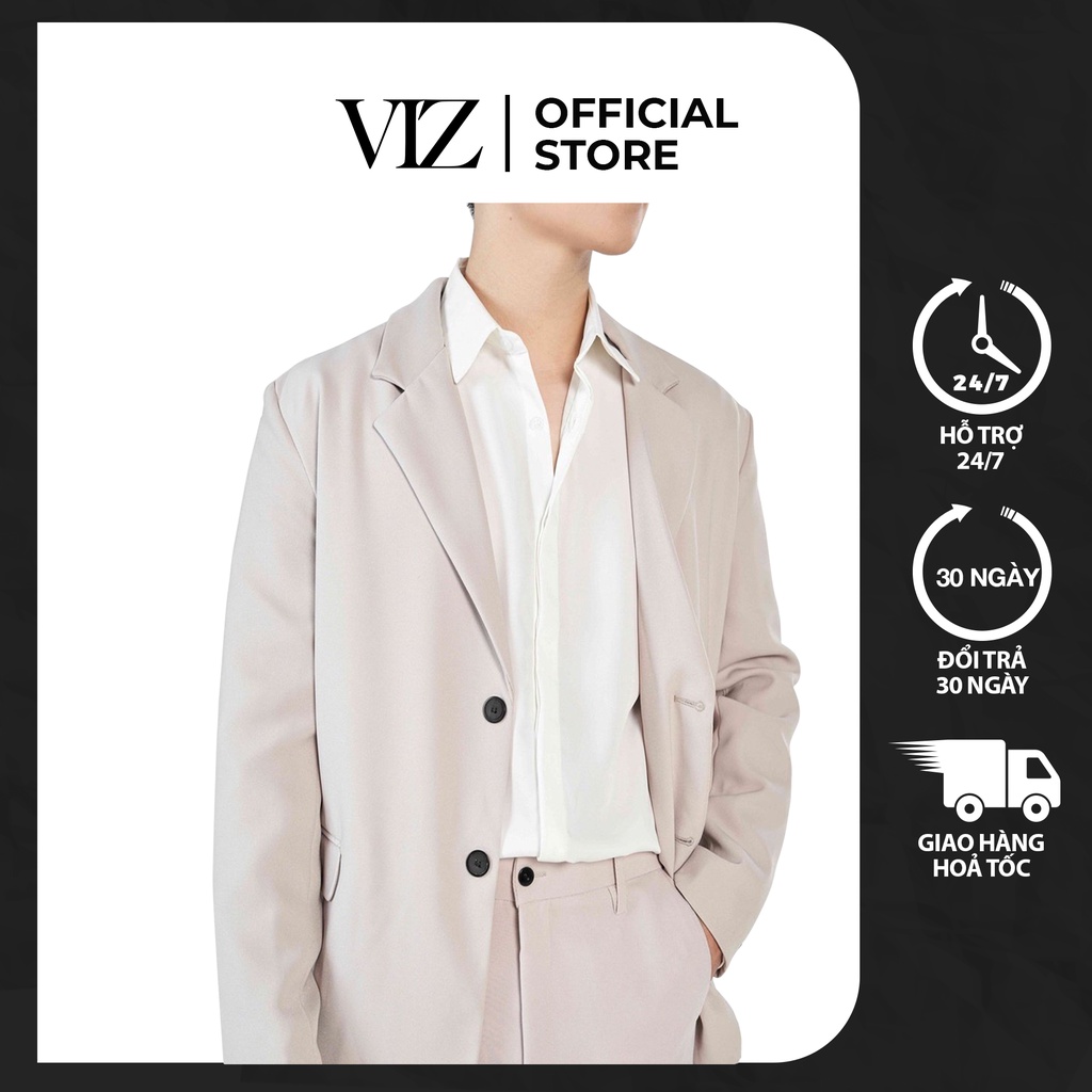 Áo Khoác Blazer Nam Nữ VIZ Official Form Rộng Hàn Quốc Màu Đen, Kem, Áo Vest Nam Blazer Unisex Basic Chất Flannel Hàn