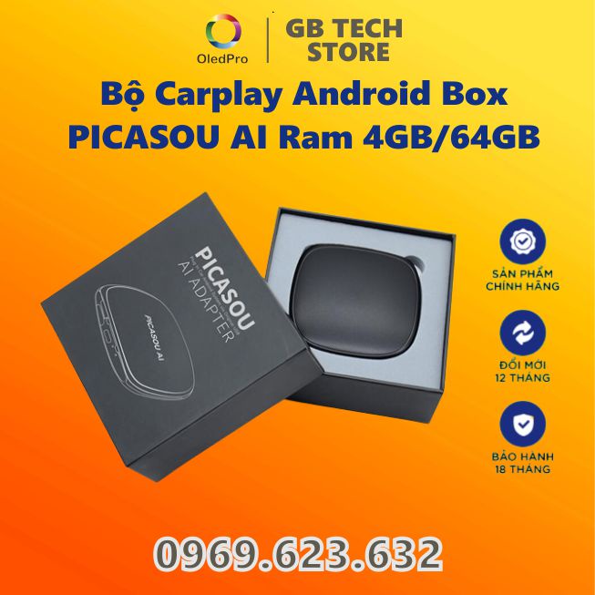 Bộ Carplay Android Box PICASOU AI Cắm Sim 4G - Biến Màn Zin ô tô Thành Màn Hình Android - Ram 4G,Rom 64GB