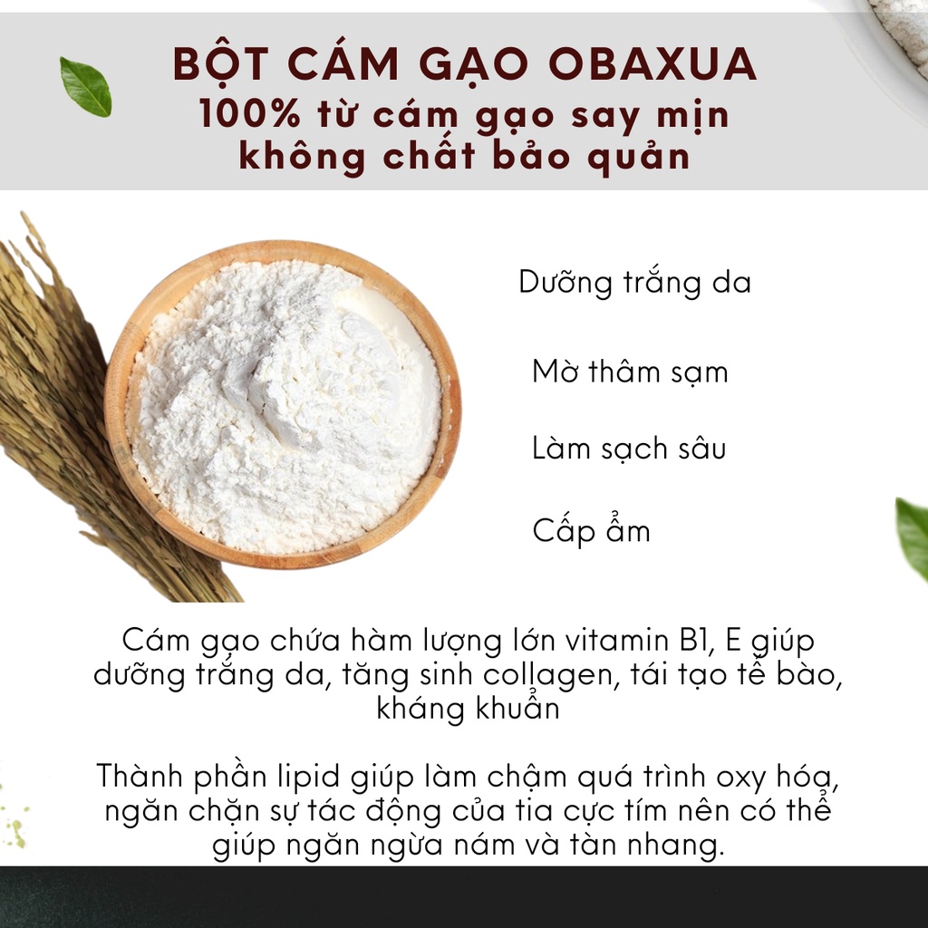 Bột cám gạo sữa [ 500Gr ] Obaxua nguyên chất hữu cơ- trắng da, dưỡng ẩm, mờ thâm sạm