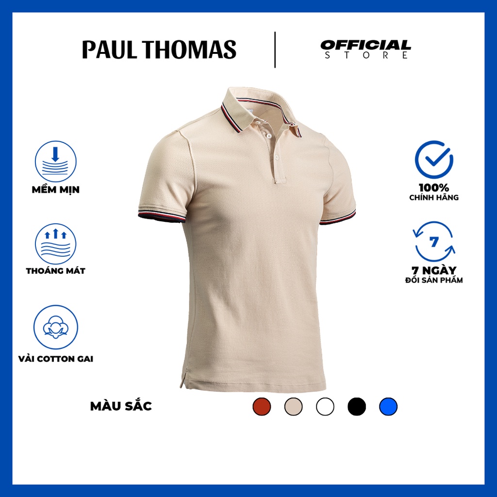 ÁO POLO NAM CỘC TAY TRƠN VIỀN ĐỎ, 100% COTTON, HÀNG CHÍNH HÃNG - PAUL THOMAS