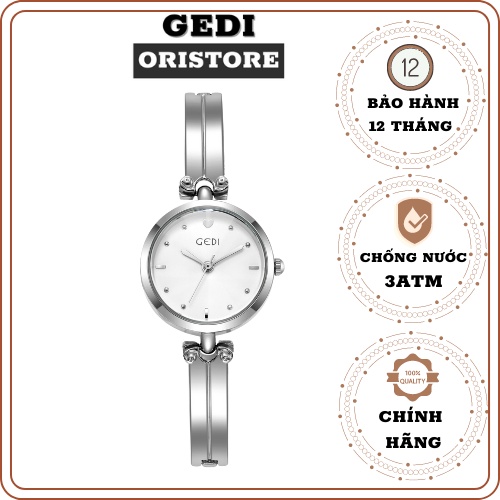 Đồng nữ chĩnh hãng Gedi 6681 dây thép mặt tròn phù hợp tay nhỏ chống nước tốt bảo hành 12 tháng
