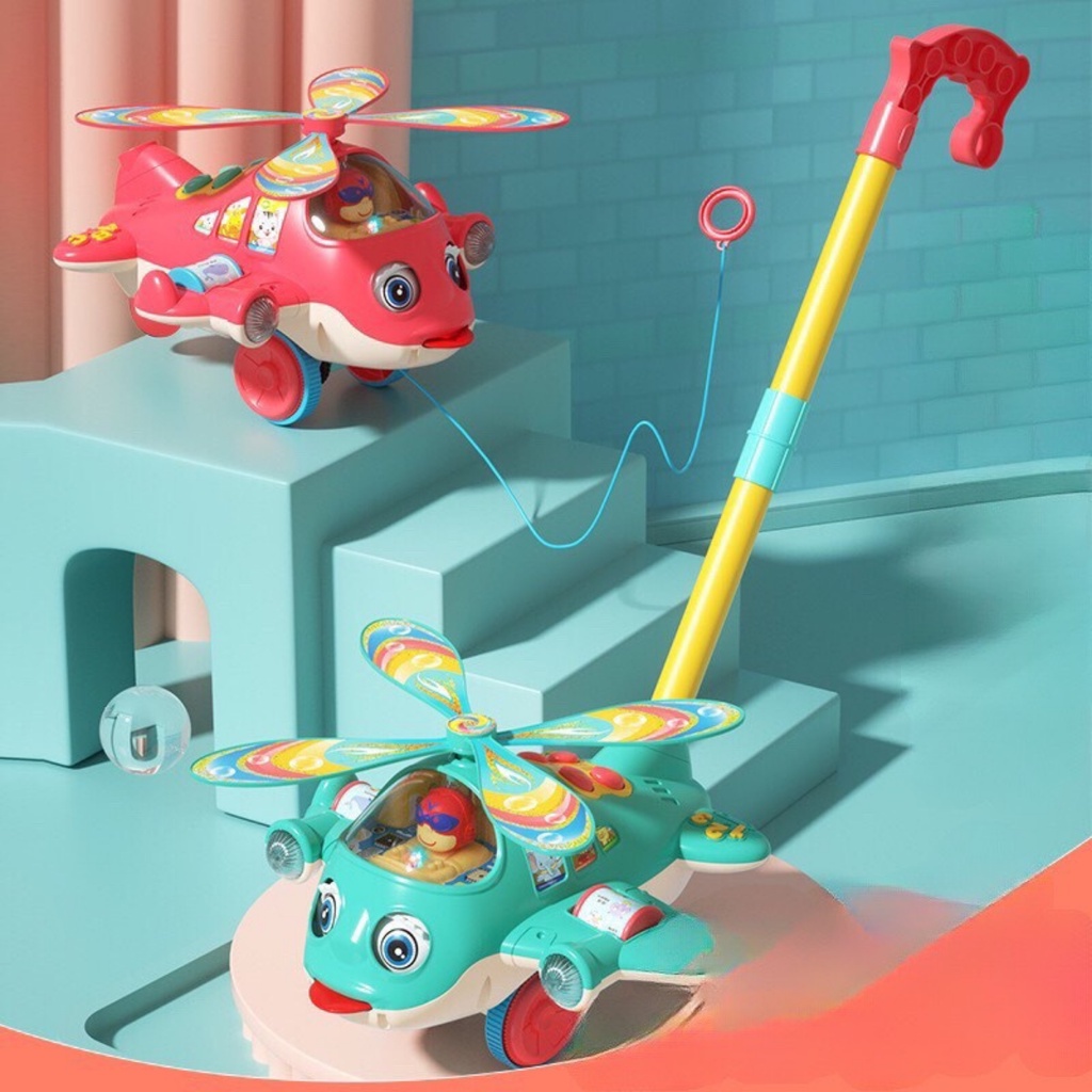 Đồ Chơi Xe Đẩy Hình Máy Bay Trực Thăng Đáng Yêu Có Chuông , Chớp Mắt, Thè Lưỡi