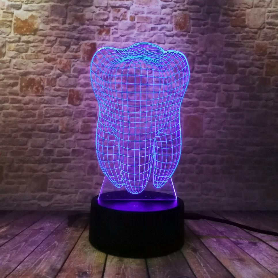 Đèn Ngủ LED 3D Hình Chiếc Răng Nhiều Màu Sắc Trang Trí Phòng Bé