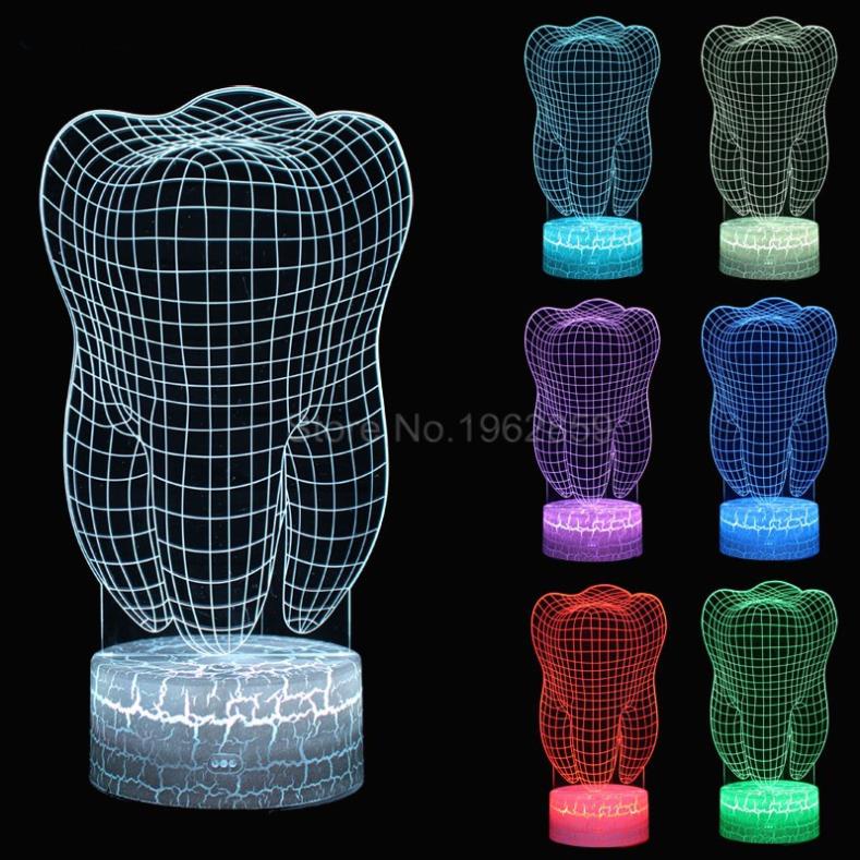 Đèn Ngủ LED 3D Hình Chiếc Răng Nhiều Màu Sắc Trang Trí Phòng Bé