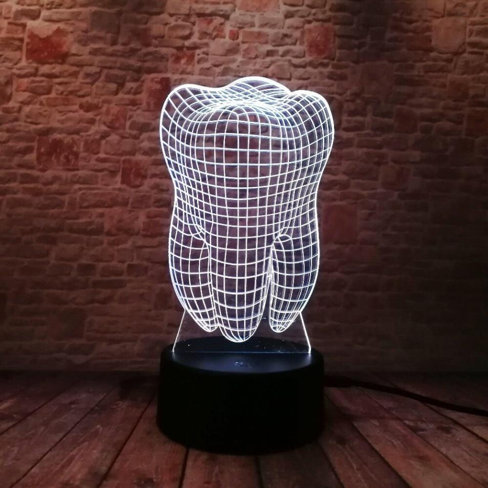 Đèn Ngủ LED 3D Hình Chiếc Răng Nhiều Màu Sắc Trang Trí Phòng Bé
