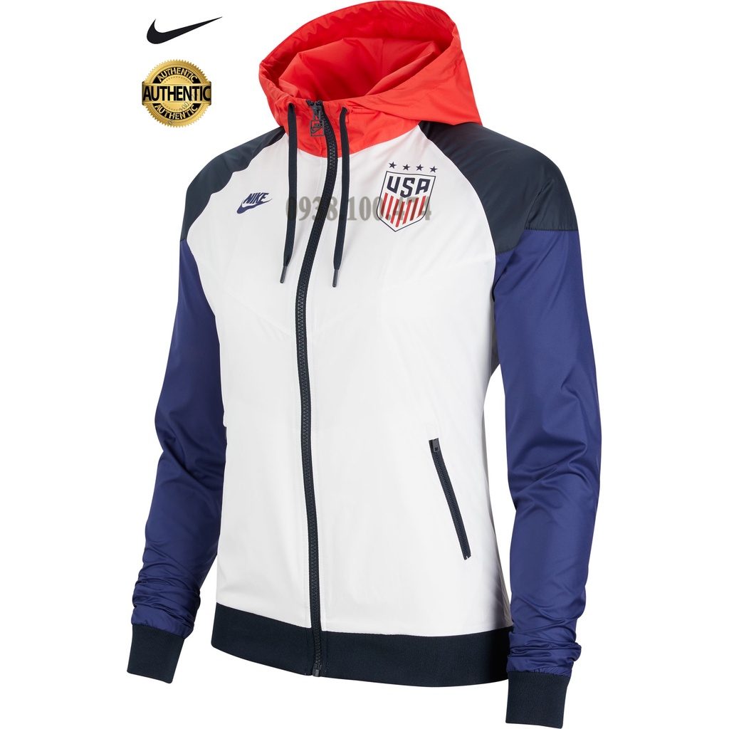 Áo khoác nữ Nike chính hãng 2 lớp màu trắng xanh vải xịn 100% polyester bên trong có lớp lót cách nhiệt có nón trùm đầu