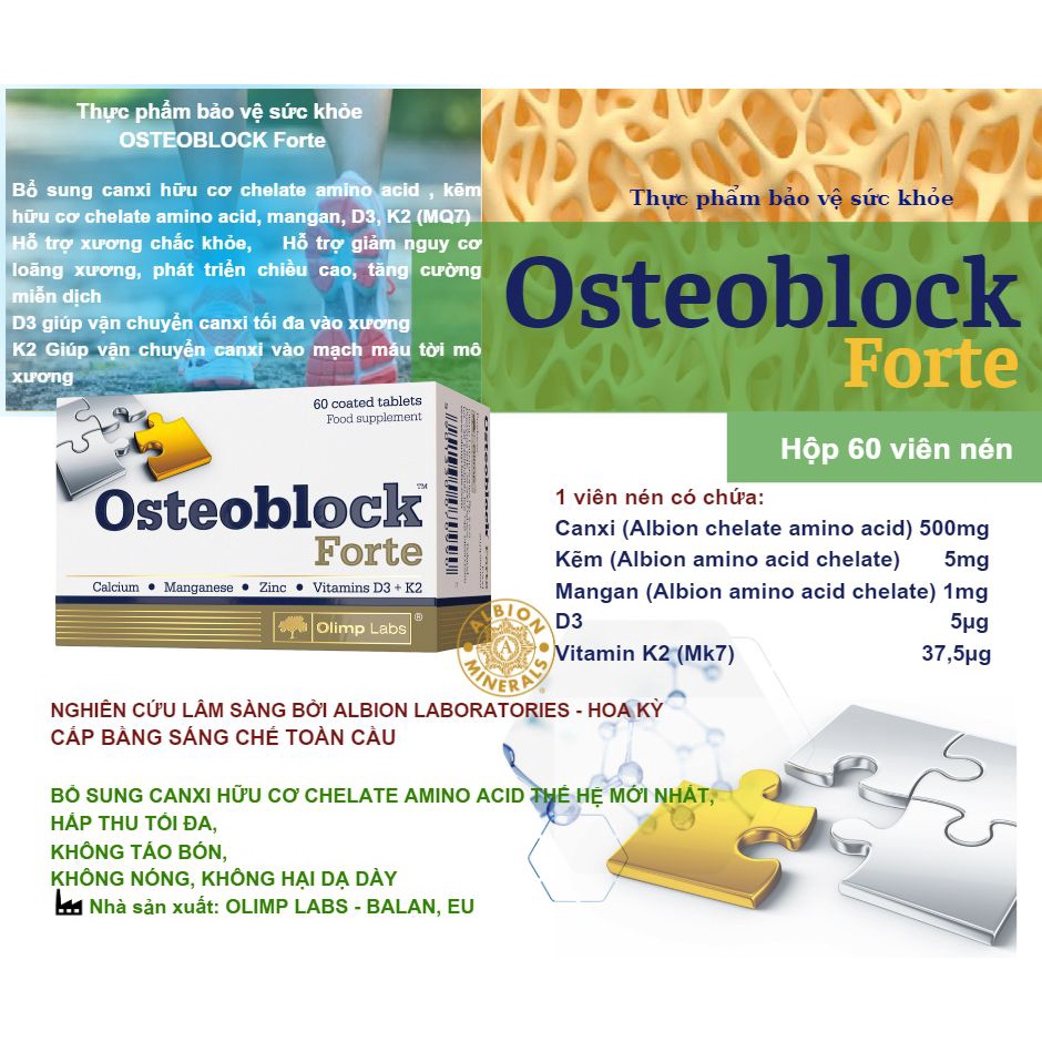 Cặp Canxi chelate hữu cơ OSTEOBLOCK Forte và sắt ferrochel Chela ferr bio complex - OLIMP LABS - balan