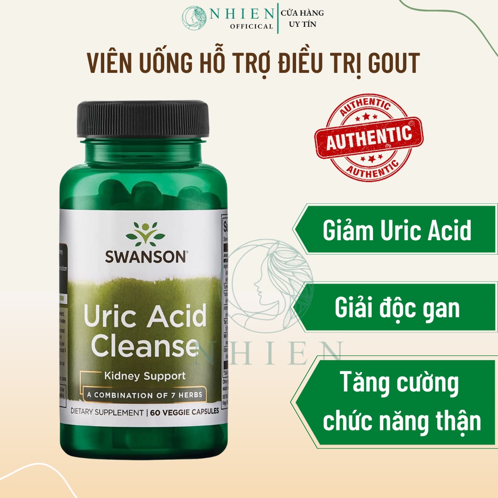 Viên uống hỗ trợ trị gout Uric Acid Cleanse Swanson giải độc gan, tăng cường chức năng gan, thận 60 viên