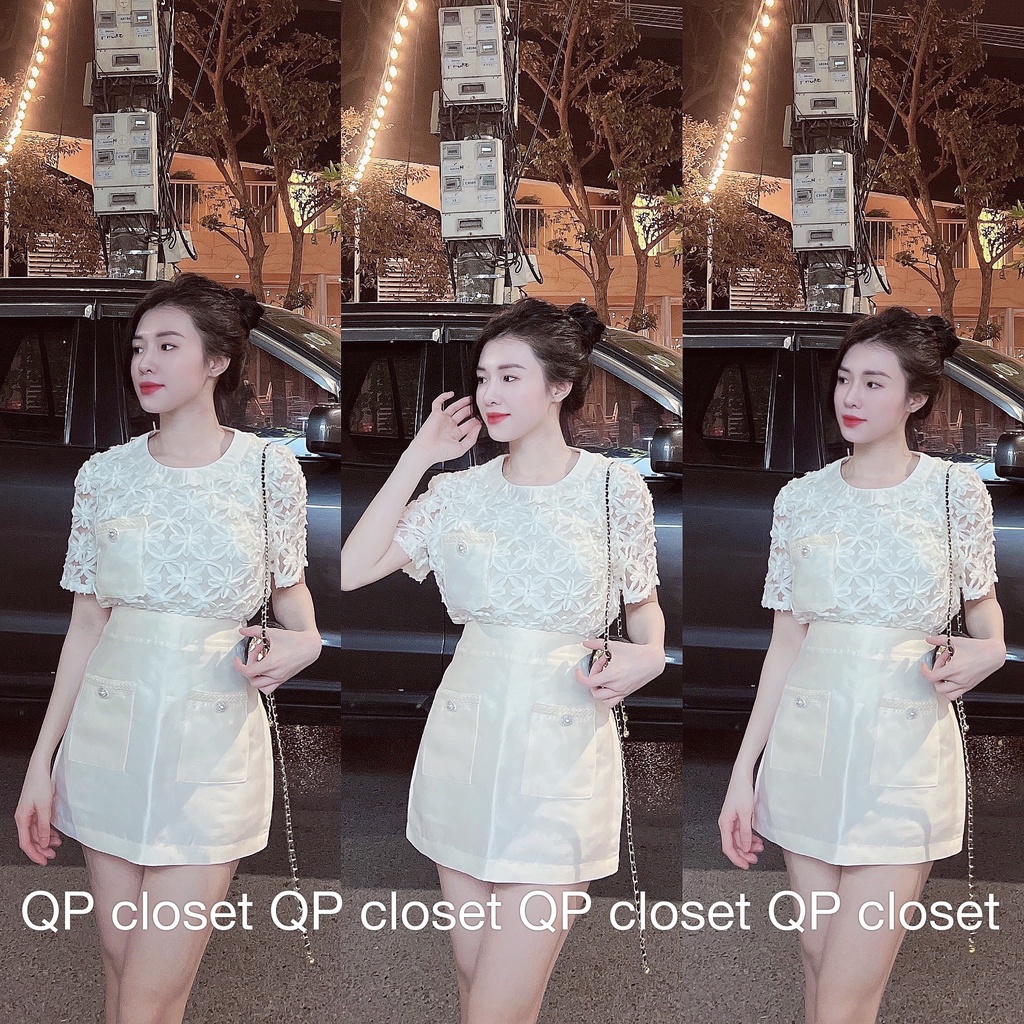 Set áo ren + chân váy tacta