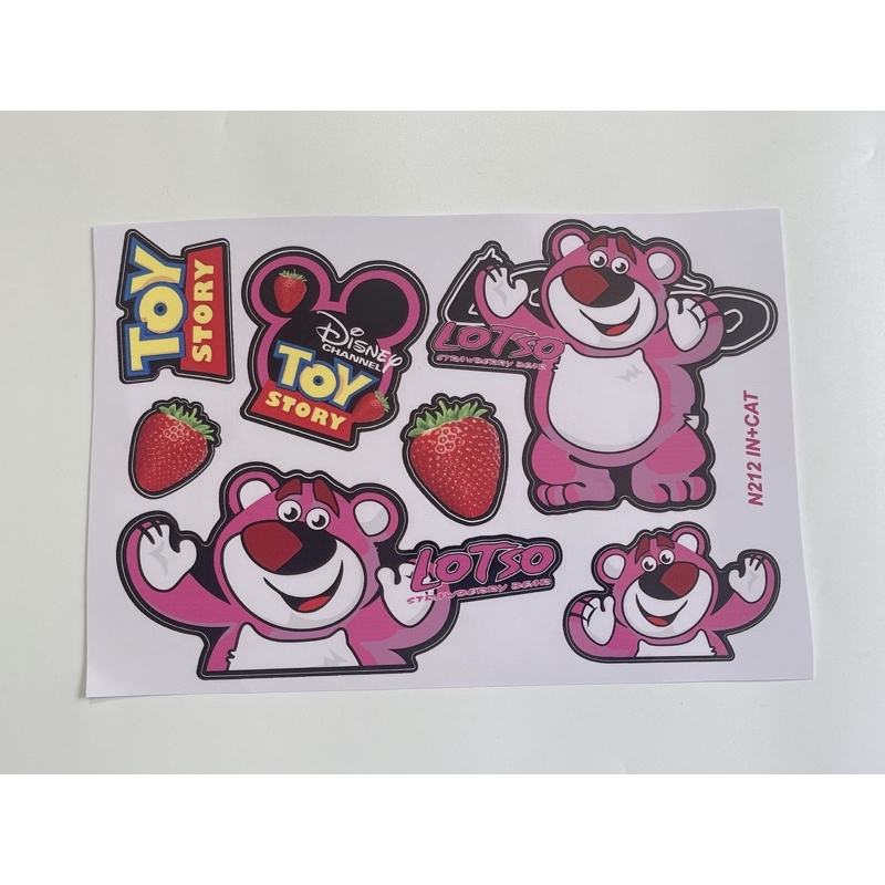 Set 7 logo tem gấu dâu, gấu Lotso đủ màu có sẵn keo dán.