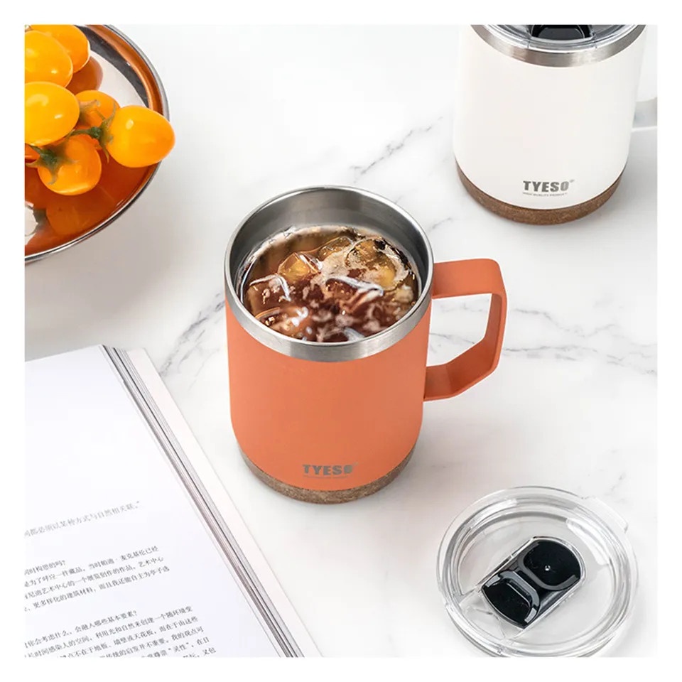 Cốc giữ nhiệt có tay cầm 710ml/530ml Tyeso Chính Hãng chất liệu thép 304 không gỉ , đế gỗ cách nhiệt TS8836/8837