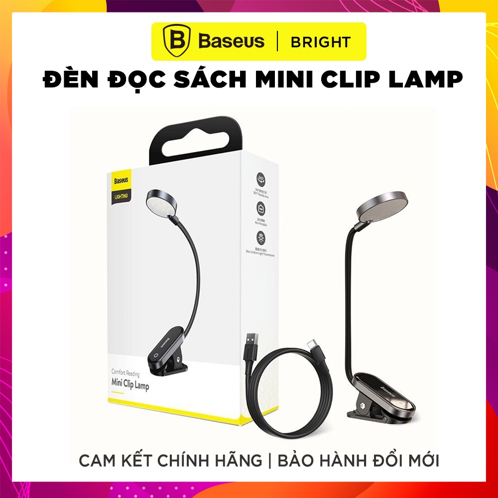Đèn đọc sách mini, pin sạc tiện dụng Baseus Comfort Reading Mini Clip Lamp (Dịu mắt, chân kẹp, 3 mức sáng, 350mAh, 24h)