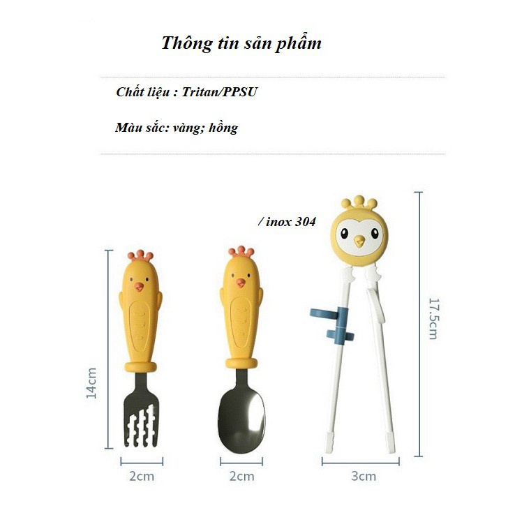 Set Đũa Thìa Nĩa Có Hộp Đựng Cho Bé Hình Chú Gà Xinh Xắn