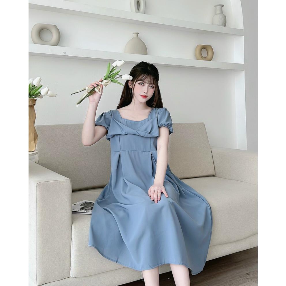 [HÀNG THIẾT KẾ] Váy bầu công sở thiết kế dáng suông chất lụa hàn châu freesize tới 70kg