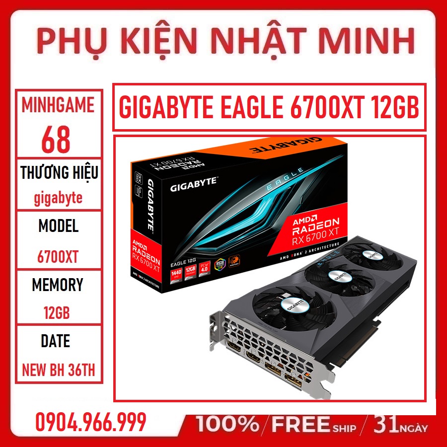 VGA GIGABYTE Radeon RX 6700 XT EAGLE 12G hàng NEW chính hãng BH 36 tháng lỗi 1 đổi 1