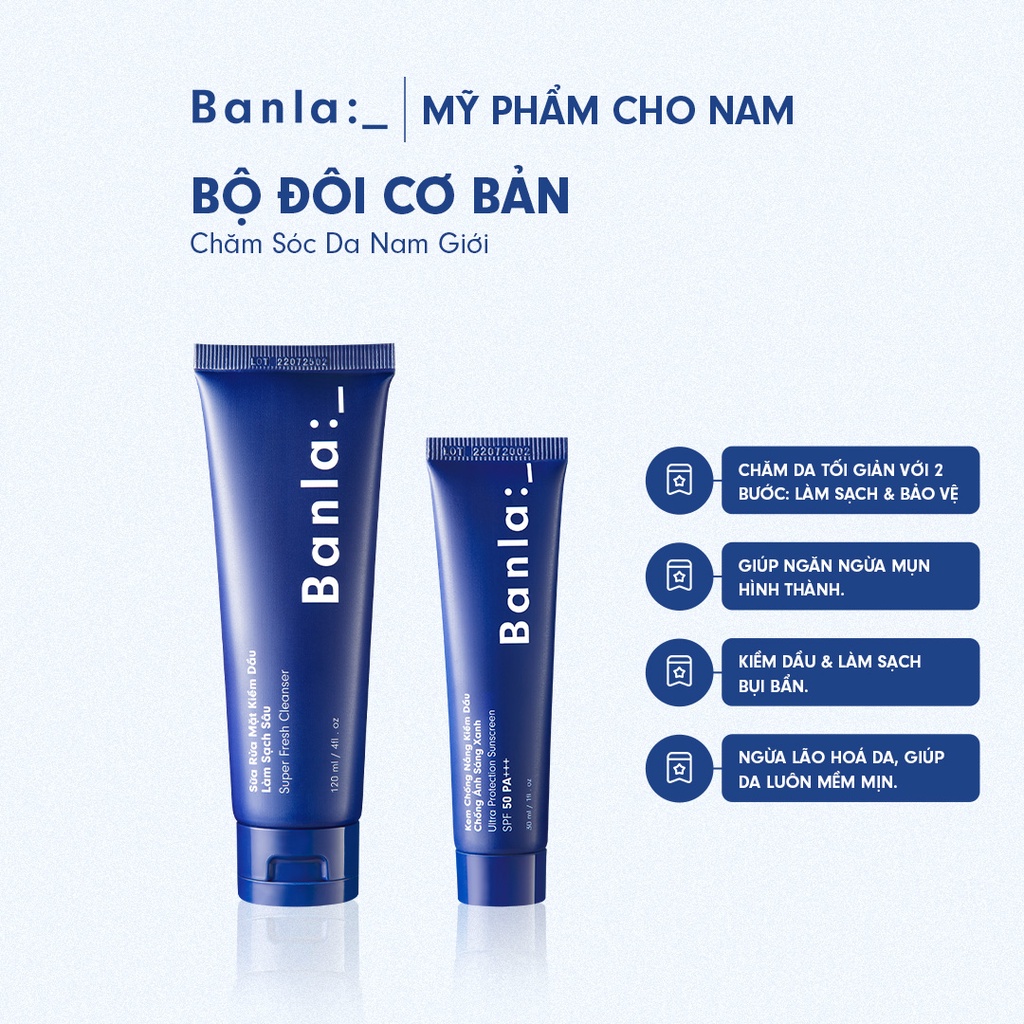 Combo Kem Chống Nắng và Sữa Rửa Mặt Banla: Chăm Sóc Da Cơ Bản Dành Cho Nam Banla Basic Skincare Kit