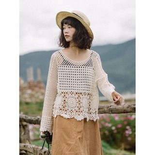 Set Ren Bikini Đi Biển Tay Dài Cổ Tròn Quần Ren 2 Lớp (17) | Bé Tiu Clothing
