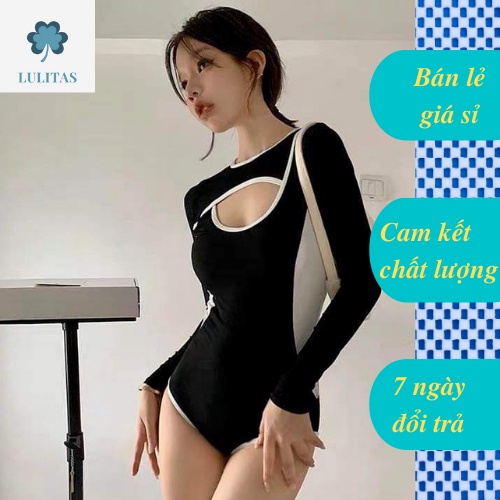 Đồ Bơi Bikini Đi Biển Thân Liền Sọc Trắng Đen Dáng Xịp Phối Áo Rời Mẫu Mới LULITAS LT-161
