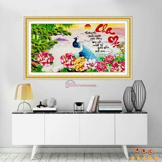 Tranh đính đá DF364 (90cm x 50cm), tranh thêu chữ thập cha mẹ 88897 (70cm x 40cm)