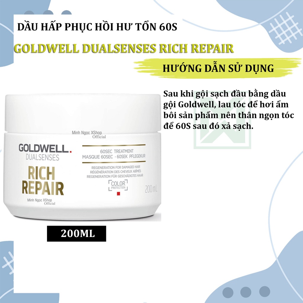 Dầu hấp phục hồi hư tổn 60S Goldwell Dualsenses Rich Repair 200ML chính hãng