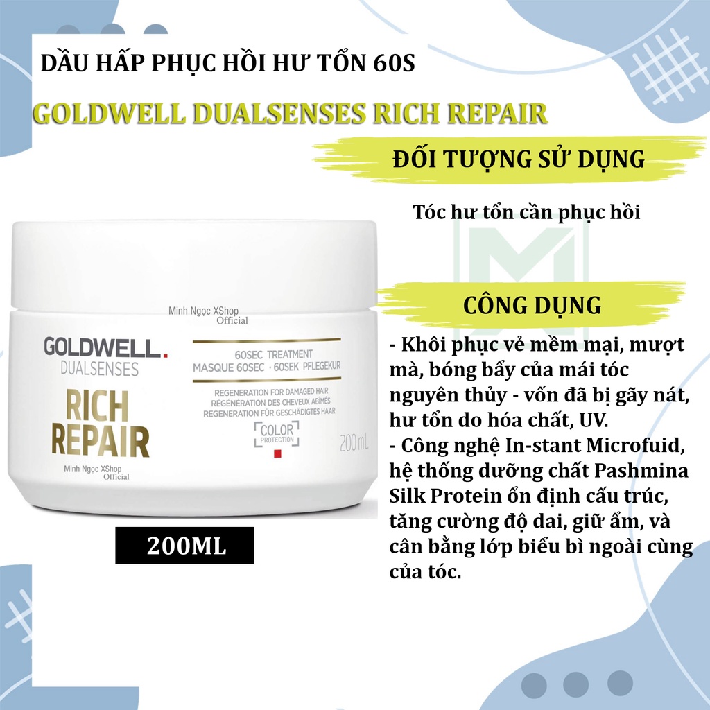 Dầu hấp, kem ủ tóc 60S Goldwell Dualsenses 200ML chính hãng