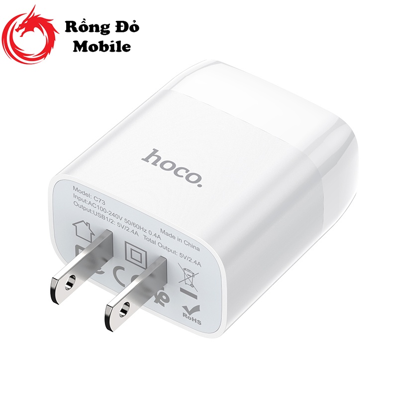 Củ Sạc Hoco C73 2 Cổng USB 2.4A chân dẹt dùng cho mọi loại điện thoại