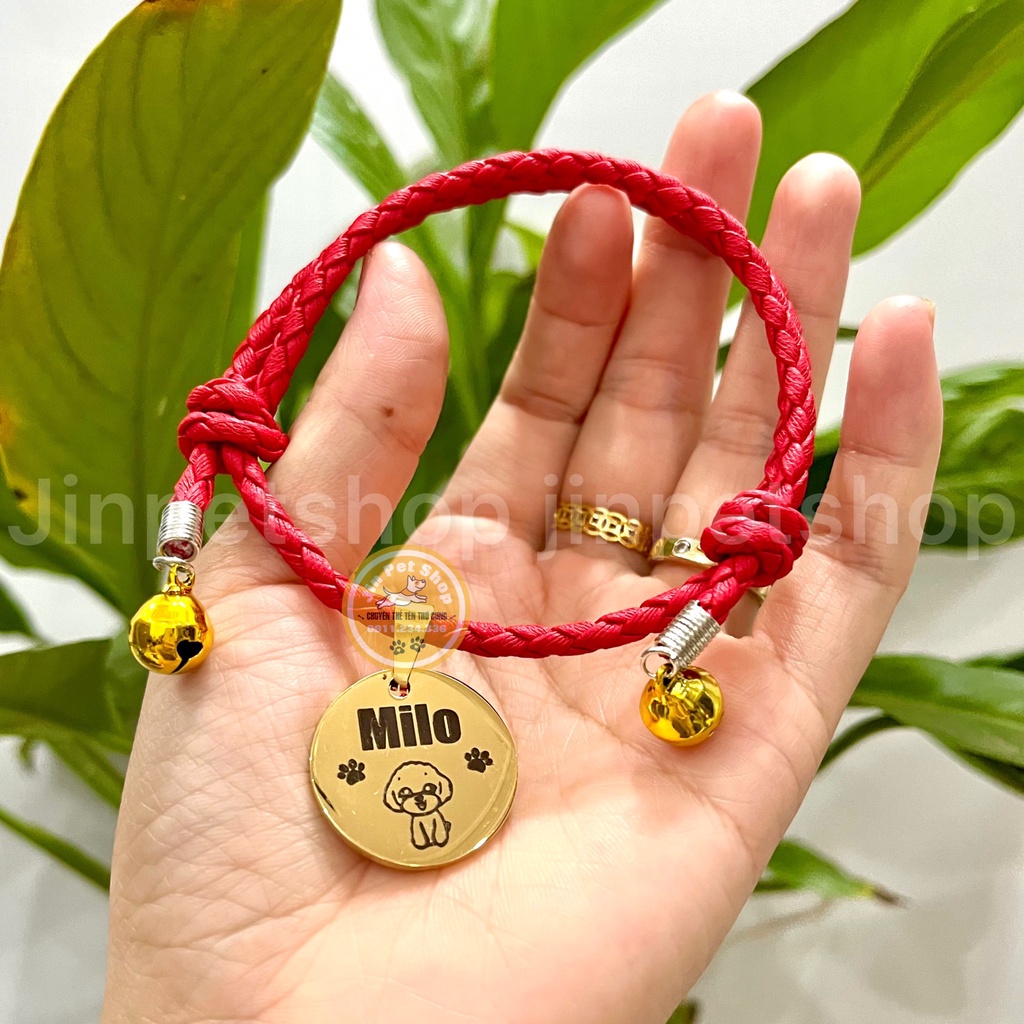 Vòng Cổ Chó Mèo - Combo Vòng Dây Rút Handmade Kèm Thẻ Tên Tròn Cho Cún/Mèo ( Size từ 1kg đến 20kg )