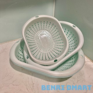 Rổ nhựa hình elip kèm chậu tiện ích, bộ rổ nhựa 6 món 2 in 1 tiện ích 1319
