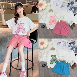 Bộ quần áo cộc tay mùa hè bé gái"GẤU FEI" 18-48kg.Chất vải co giãn,thoáng mát.Thiết kế phong cách.BG26
