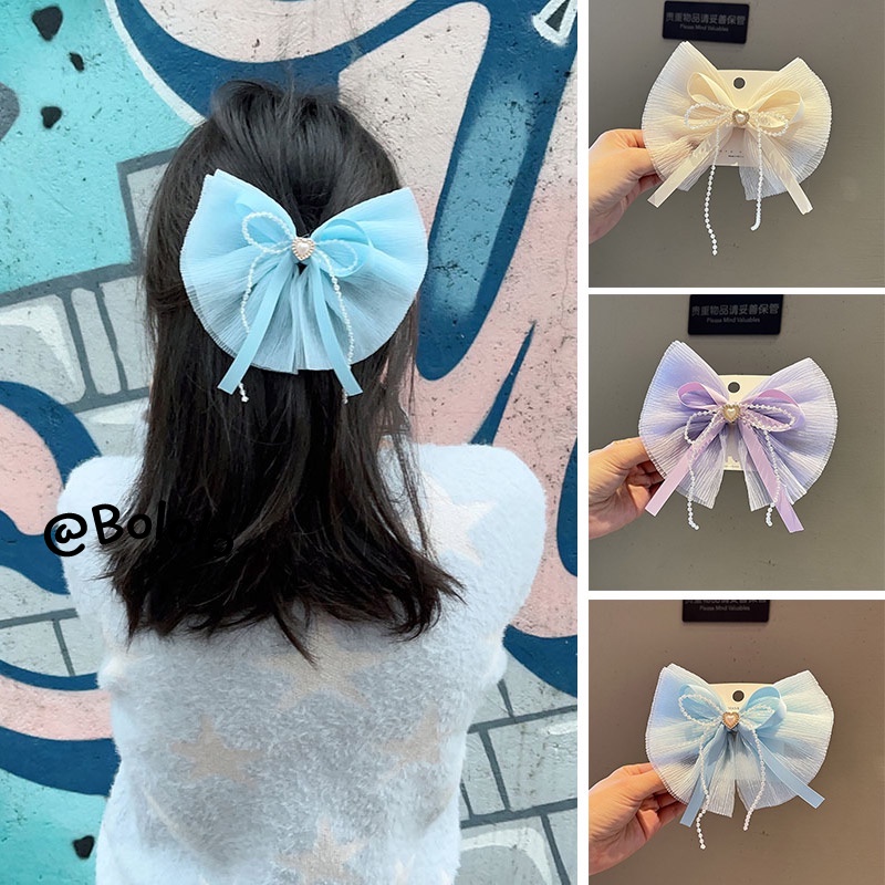 Bololo Kẹp Tóc Hình Nơ Lưới Phong Cách Hàn Quốc Ngọt Ngào Cho Bé Gái