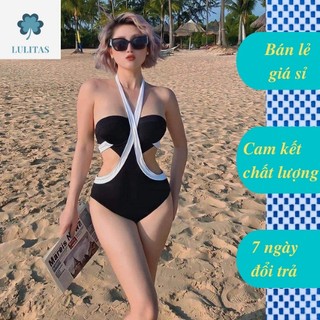 Đồ bơi, bikini 1 mảnh liền thân chữ x viền trắng khoét eo quyến rũ lulitas lt-378