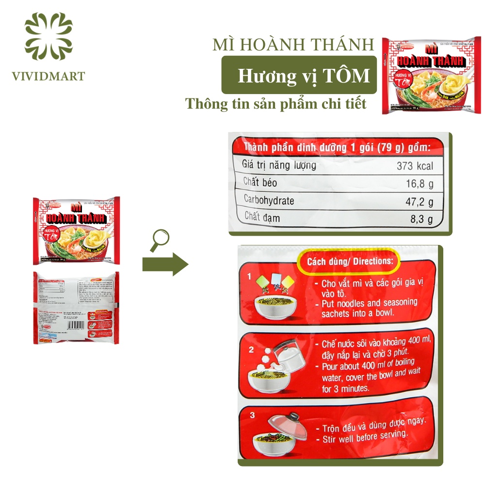 ACECOOK - Mì Hoành Thánh Tôm / Mì ăn liền Hoành Thánh hương vị Tôm (Mì ăn liền vằn thắn tôm / Mì vằn thắn