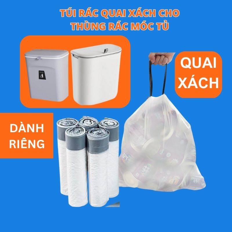 Túi Rác Có Quai Cho Thùng Rác Cài Tủ Dây Rút Tiện Lợi