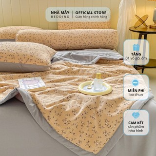 Bộ 5 món chăn ga gối cotton đũi chăn trần hè hoạt tiết mới