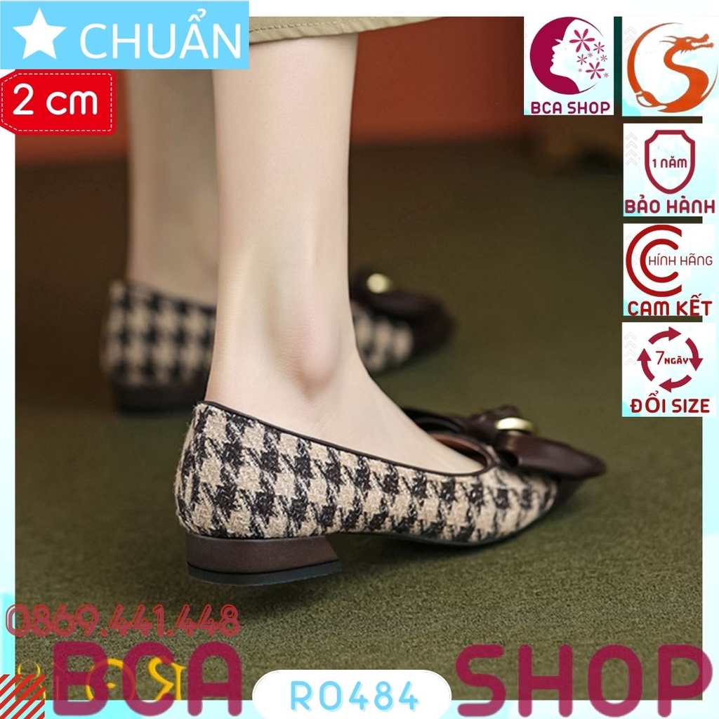 Giày Búp Bê Nữ 2p RO484 ROSATA Tại BCASHOP Mũi Nhọn Có Gắn Nơ Thời Trang - Ca rô Màu Nâu