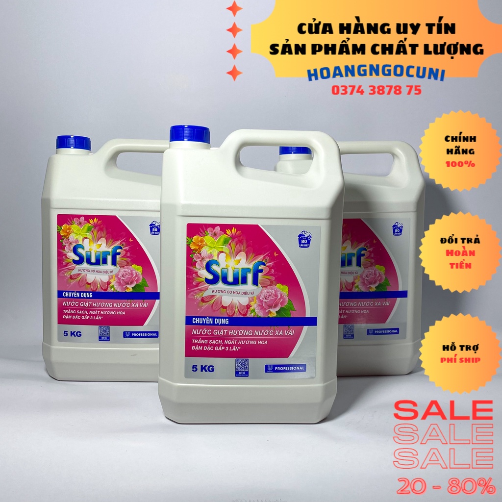 Nước giặt Surf can 5kg đậm đặc tiết kiệm hương xả vải chính hãng