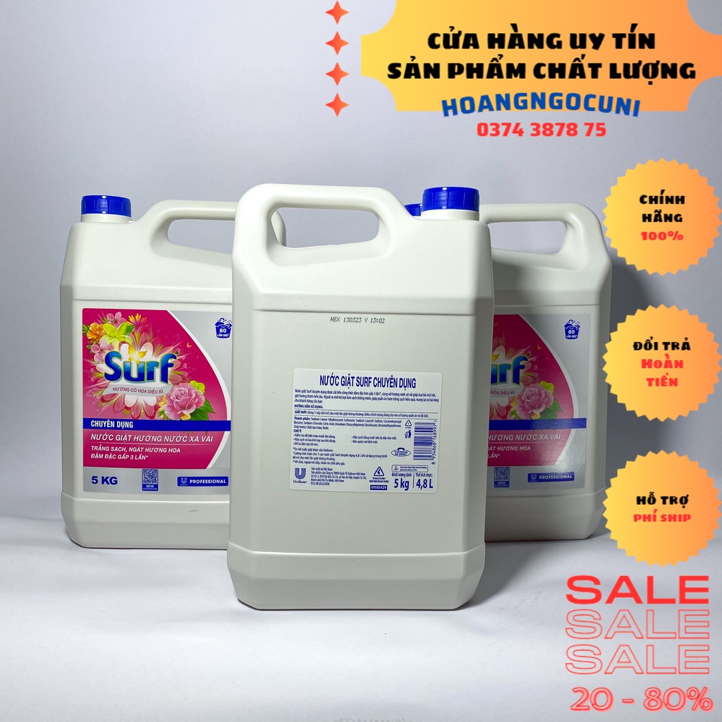 Nước giặt Surf can 5kg đậm đặc tiết kiệm hương xả vải chính hãng