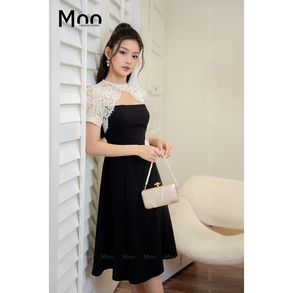Váy tiểu thư,váy phối đen đính nơ eo, MOO Design - ARMD33