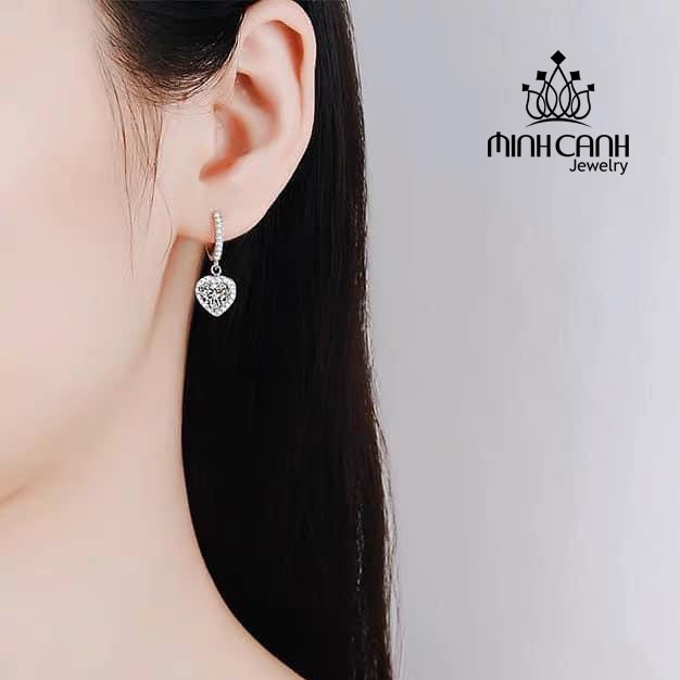 Hoa Tai Bạc Bấm Tròn Treo Trái Tim - Minh Canh Jewelry