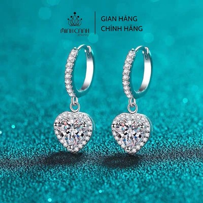 Hoa Tai Bạc Bấm Tròn Treo Trái Tim - Minh Canh Jewelry