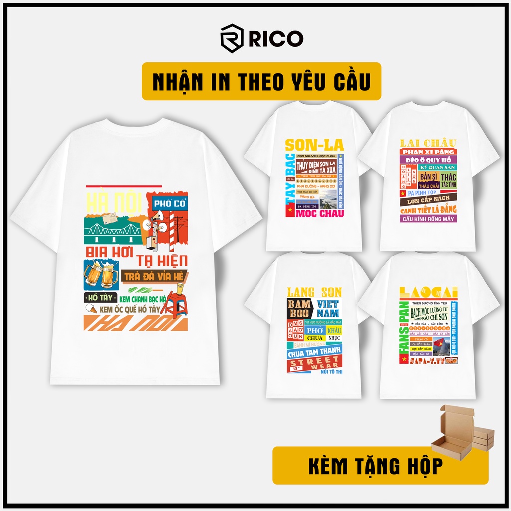 Áo Thun Unisex Các Tỉnh Miền Bắc Màu Trắng Việt Nam RICO BRAND Phông Nam Nữ Oversize Cổ Tròn Tay Lỡ Thế Hệ Genz