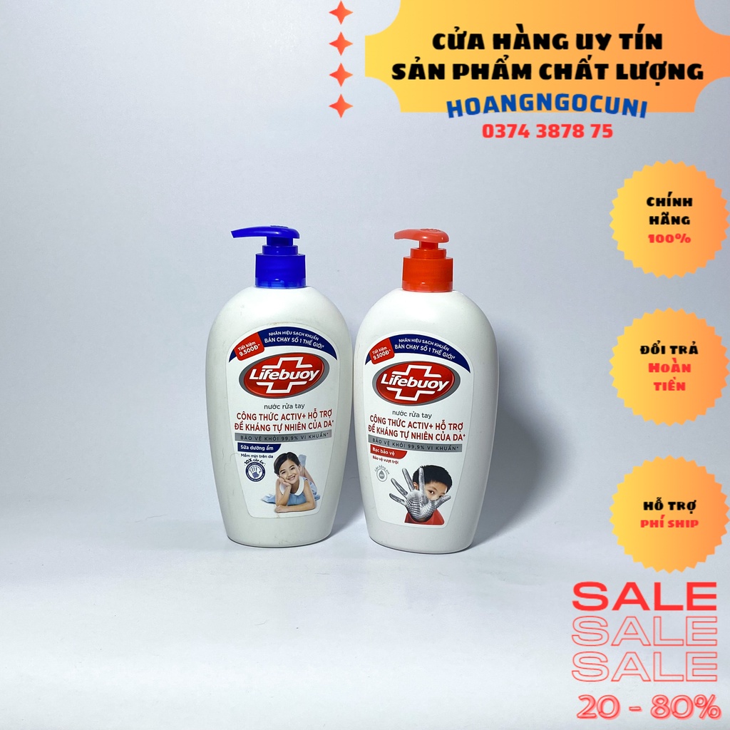 Nước rửa tay Lifebuoy chai lớn 450g đỏ bảo vệ vượt trội / xanh dưỡng ẩm da / vàng cho nhà làm bếp chính hãng