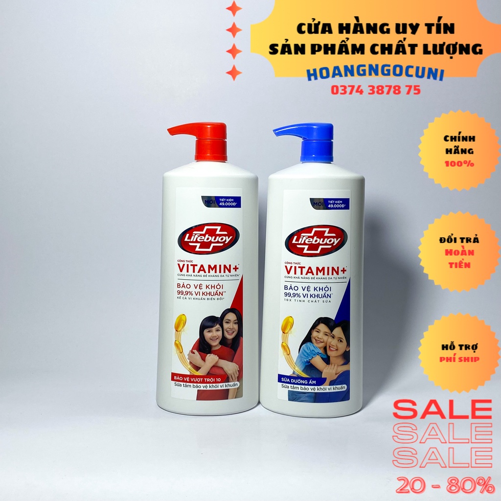 Sữa tắm Lifebuoy chai lớn có vòi 1.1kg đỏ bảo vệ vượt trội và xanh dưỡng ẩm da mẫu mới chính hãng